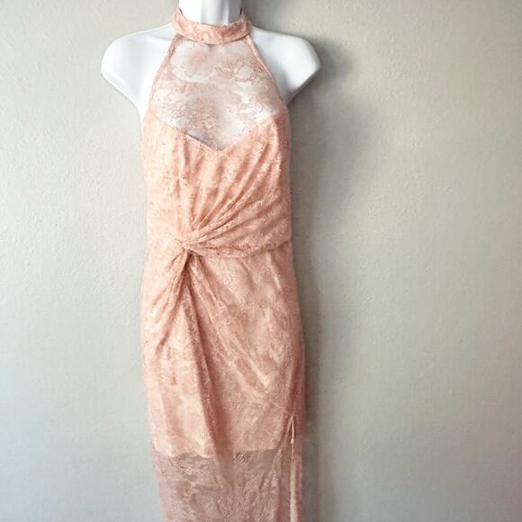 NBD X Revolve Nicole Peach Lace Halter Gown Maxi Dress Women's Size Small - Picture 7 of 14